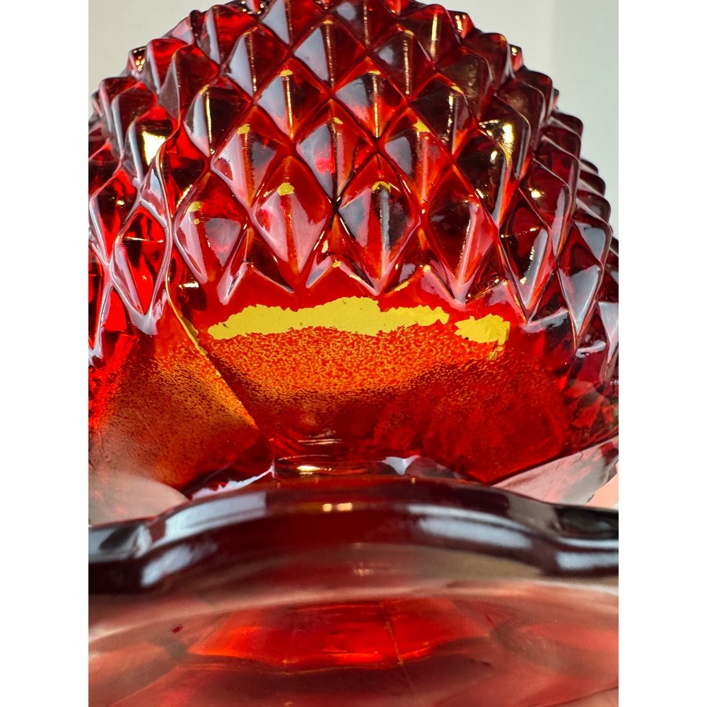 Vintage Indiana Glass Ruby Red Fairy Lamp Diamond Point Two Piece Candle Holder - Picture 10 of 10